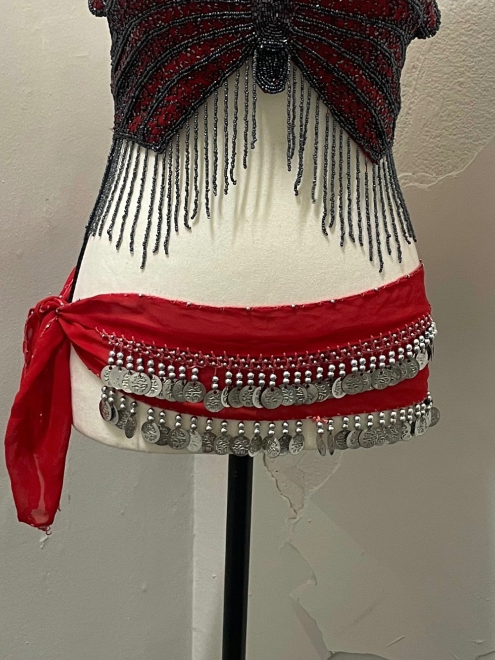 Authentic Abu Dhabi Red Belly Dance Hip Scarf Coin Wrap